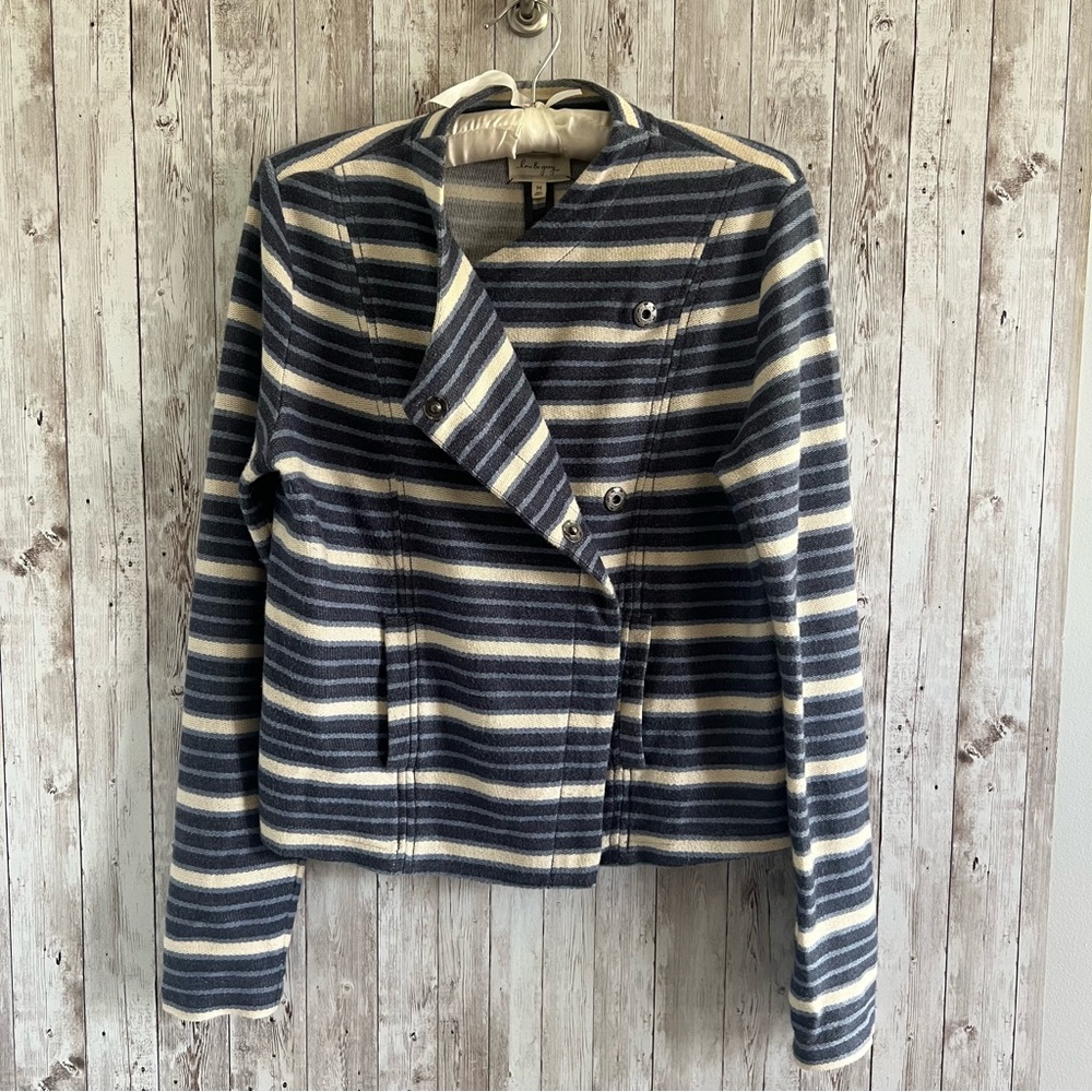 LOFT Lou & Grey Navy and White Striped Double Breasted Blazer cotton Medium